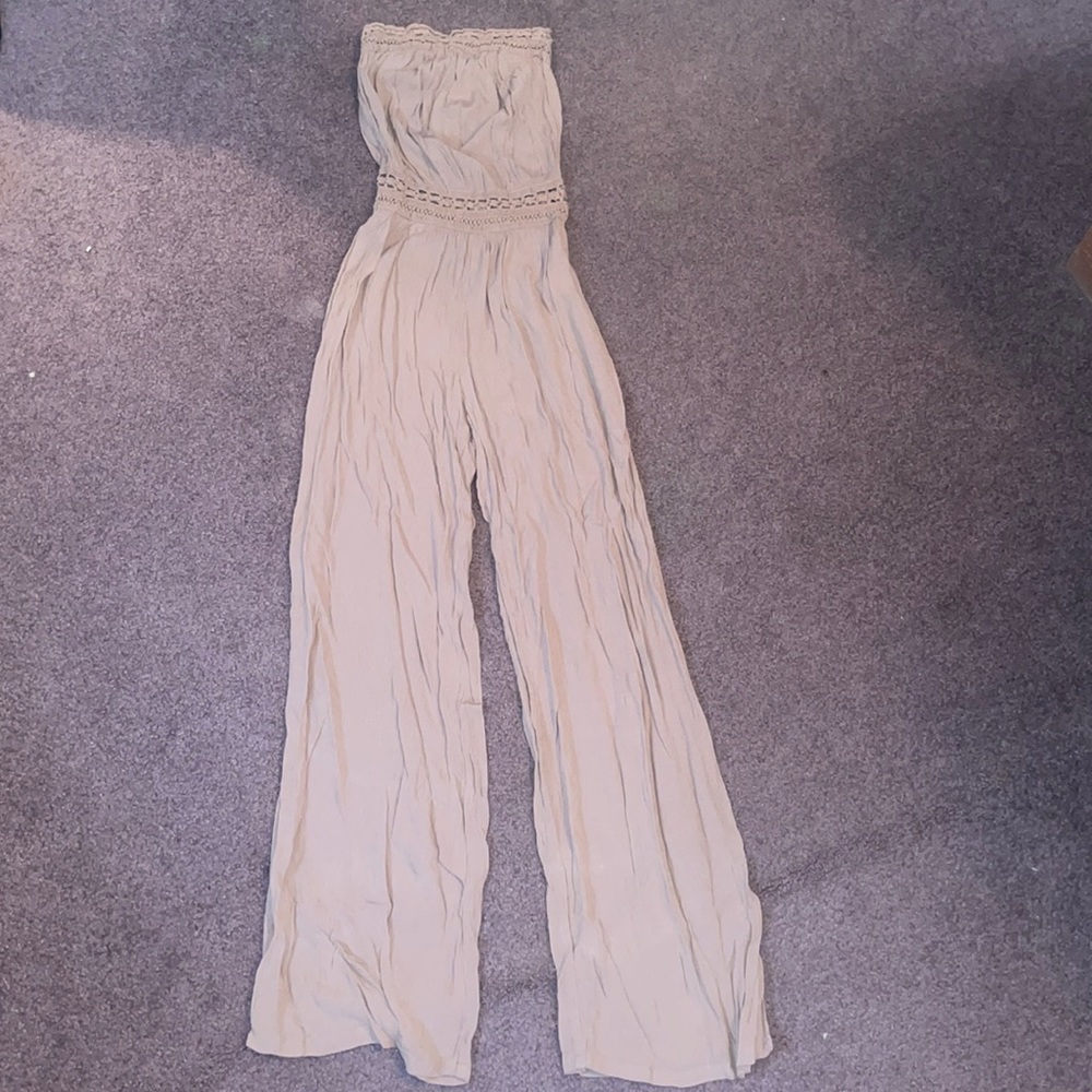 strapless tan jumpsuit